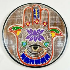 Darthome Limited Hand Carved Round Hand Of Fatima Wood Wall Plaque 30cm