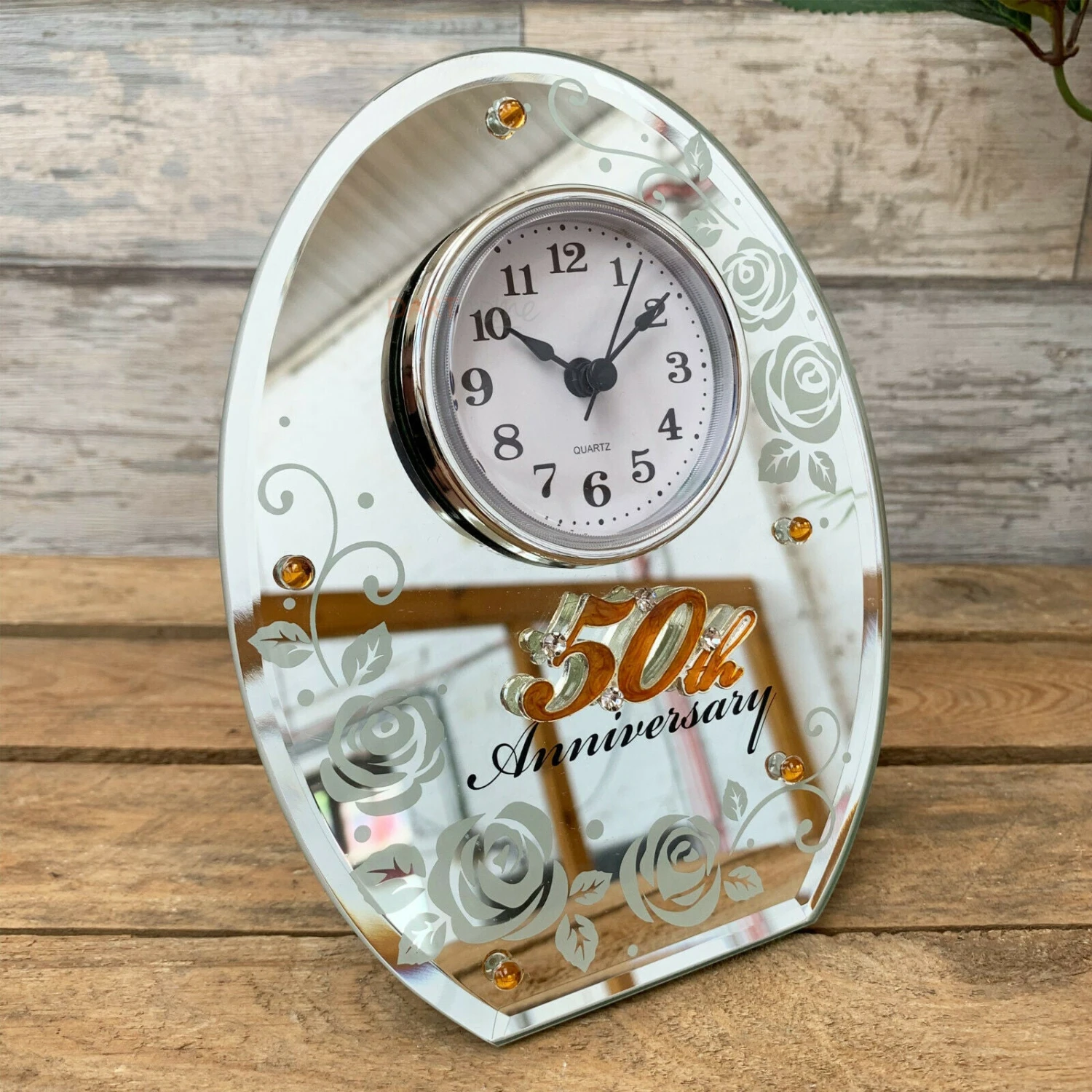 Darthome Limited 50th Golden Wedding Anniversary Mirror Clock 16cm 1 Darthome Limited 50th Golden Wedding Anniversary Mirror Clock 16cm