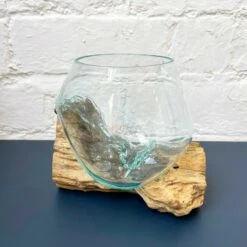 Darthome Limited Teak Root Stand W/ Molten Glass Tea Light Bowl Large