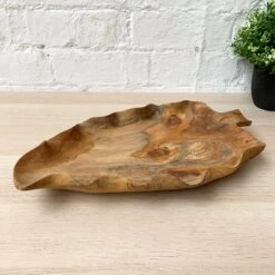Darthome Limited Teak Root Wood Flat Leaf Shaped Bowl 39cm