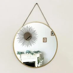 Gold Chain Hanging Round Wall Mirror