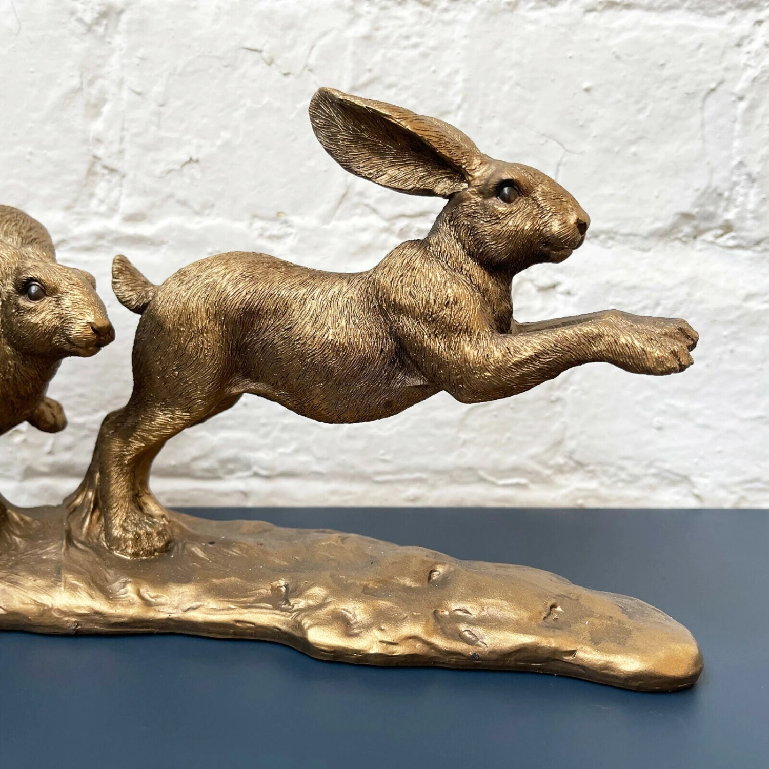 Darthome Limited Resin Bronze Two Jumping Hares Sculpture 2 Darthome Limited Resin Bronze Two Jumping Hares Sculpture - Image 2