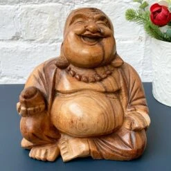 Darthome Limited Teak Wood Happy Buddha Sculpture