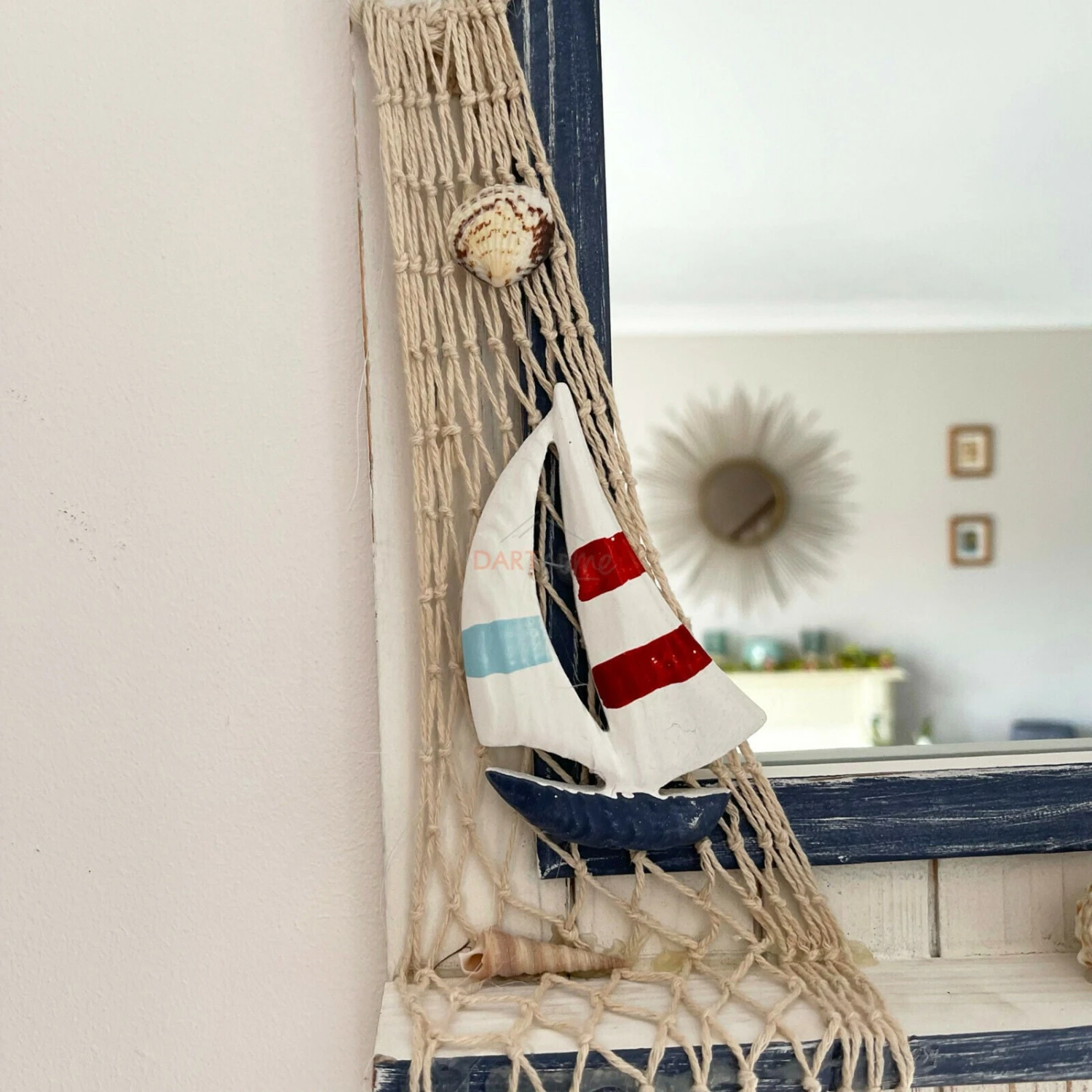 Darthome Limited Wooden Beach Hut Nautical Bathroom Wall Mirror 2x Key Hooks 3 Darthome Limited Wooden Beach Hut Nautical Bathroom Wall Mirror 2x Key Hooks - Image 3