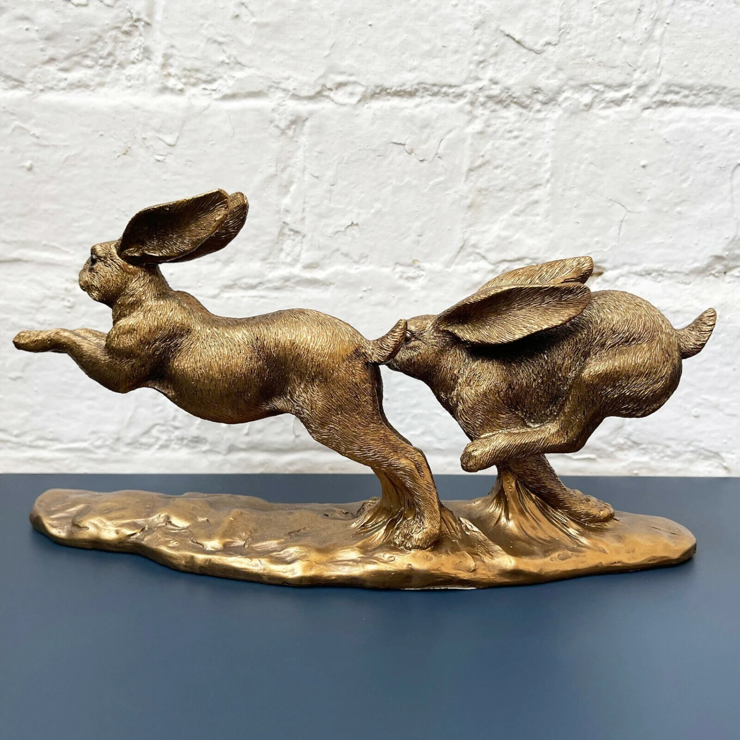 Darthome Limited Resin Bronze Two Jumping Hares Sculpture 4 Darthome Limited Resin Bronze Two Jumping Hares Sculpture - Image 4