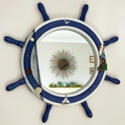 Darthome Limited Wooden Ships Wheel Wall Mirror 60cm