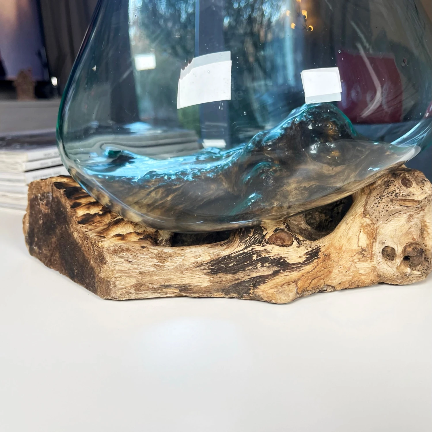 Darthome Limited Large Molten Glass Bowl On Teak Root Stand 4 Darthome Limited Large Molten Glass Bowl On Teak Root Stand - Image 4