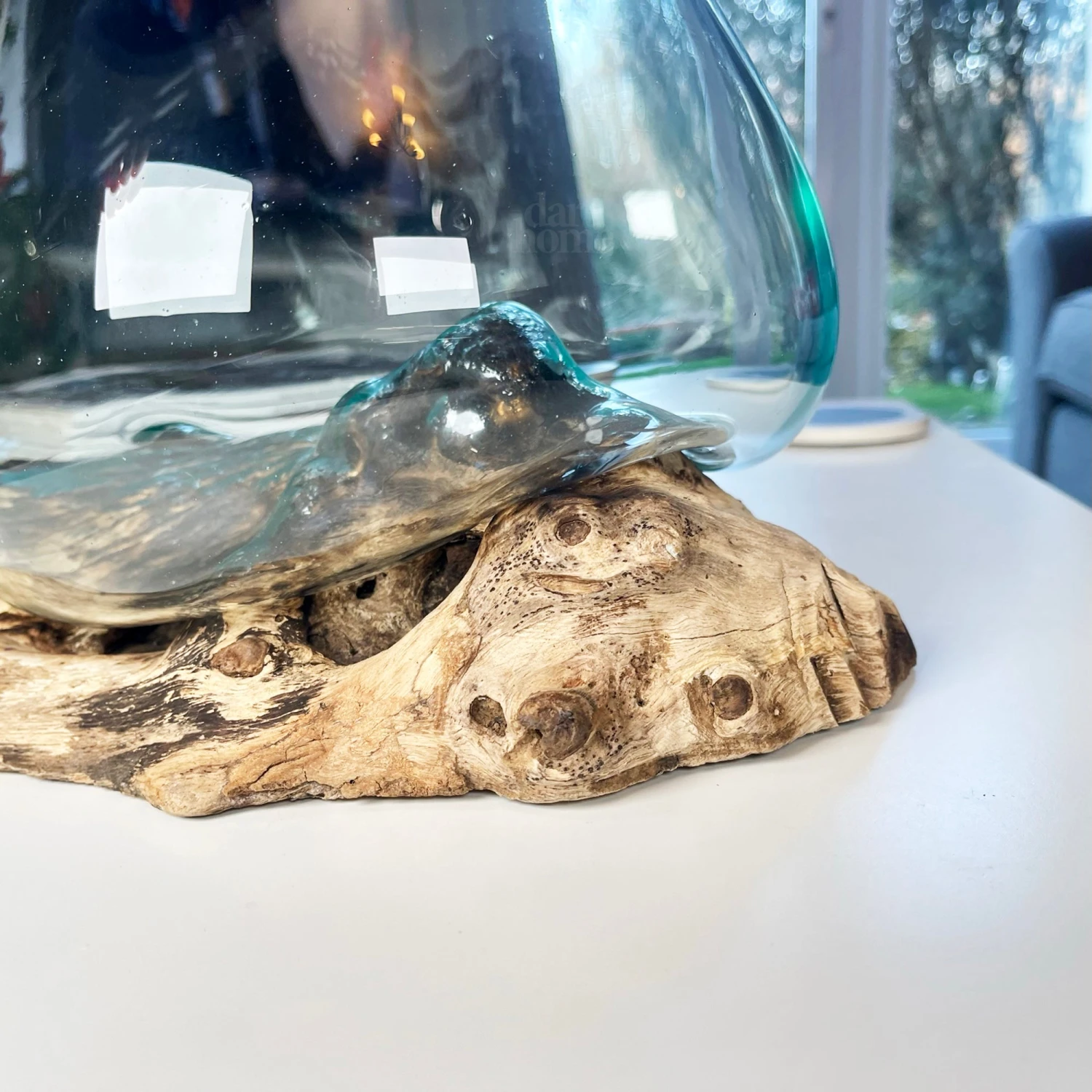 Darthome Limited Large Molten Glass Bowl On Teak Root Stand 5 Darthome Limited Large Molten Glass Bowl On Teak Root Stand - Image 5