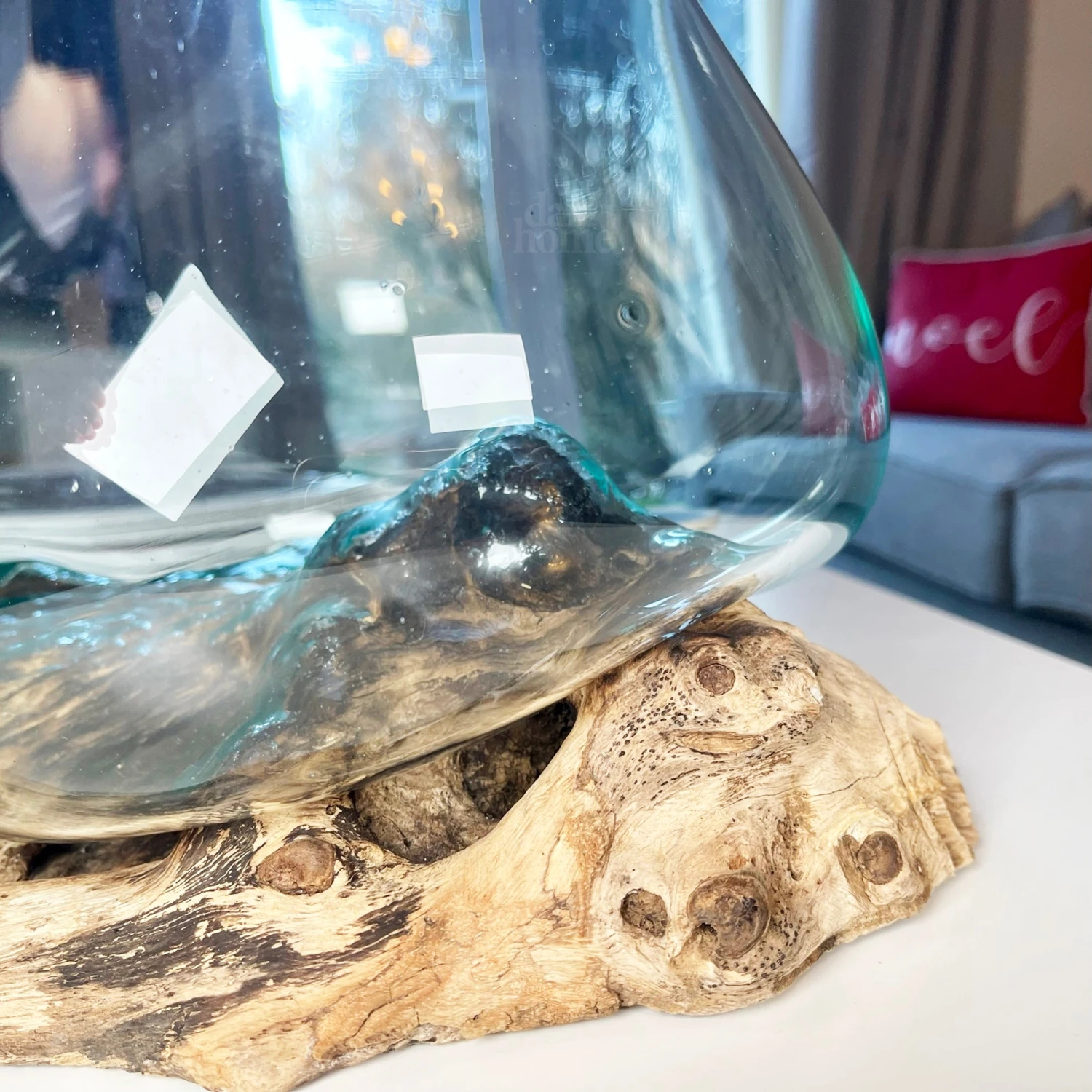 Darthome Limited Large Molten Glass Bowl On Teak Root Stand 9 Darthome Limited Large Molten Glass Bowl On Teak Root Stand - Image 9