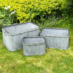 Darthome Limited Set Of 3 Galvanised Rectangle Tub Planters