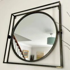 Darthome Limited Industrial Round Mirror In Square Frame
