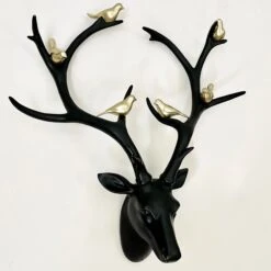 Darthome Limited Black Stags Head With Gold Bird Decoration