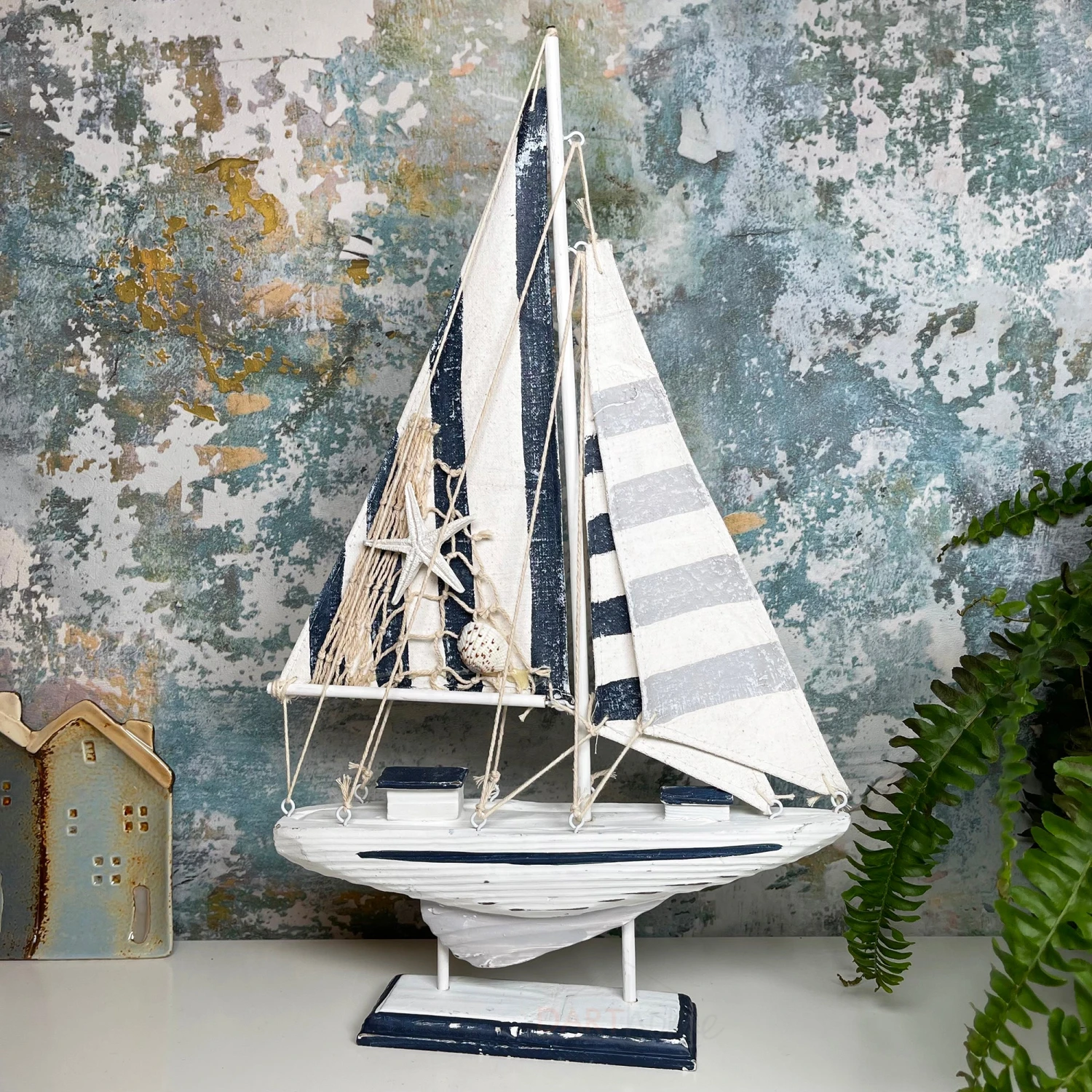 Darthome Limited Blue & White Sailing Boat Model Bathroom Ornament 1 Darthome Limited Blue & White Sailing Boat Model Bathroom Ornament