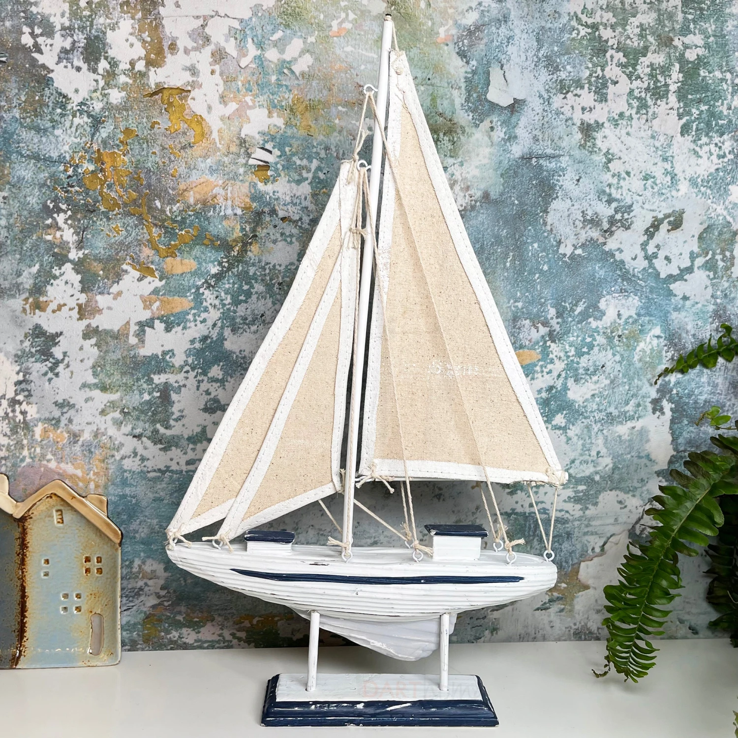 Darthome Limited Blue & White Sailing Boat Model Bathroom Ornament 6 Darthome Limited Blue & White Sailing Boat Model Bathroom Ornament - Image 6