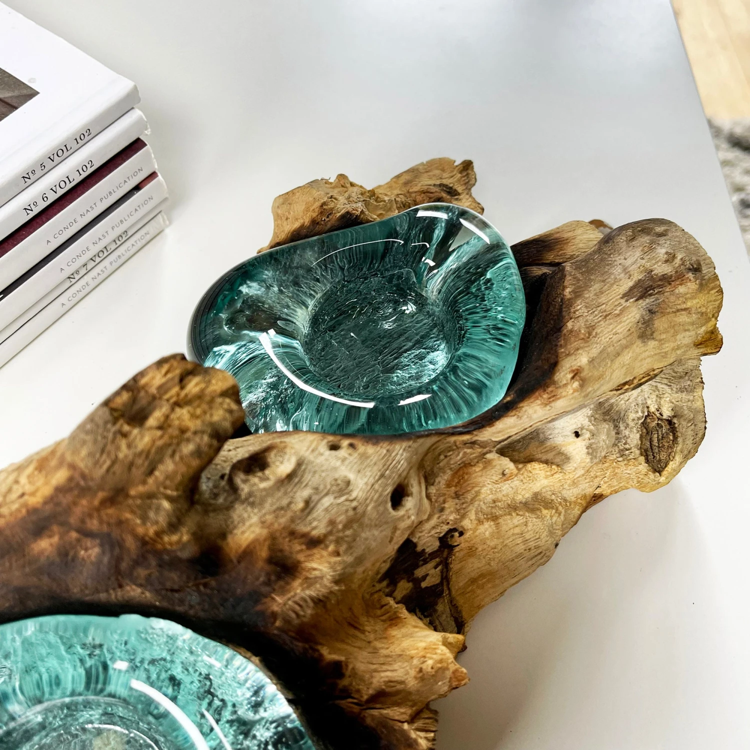 Darthome Limited Molten Glass Double Candle Holder On Teak Root Stand 4 Darthome Limited Molten Glass Double Candle Holder On Teak Root Stand - Image 4