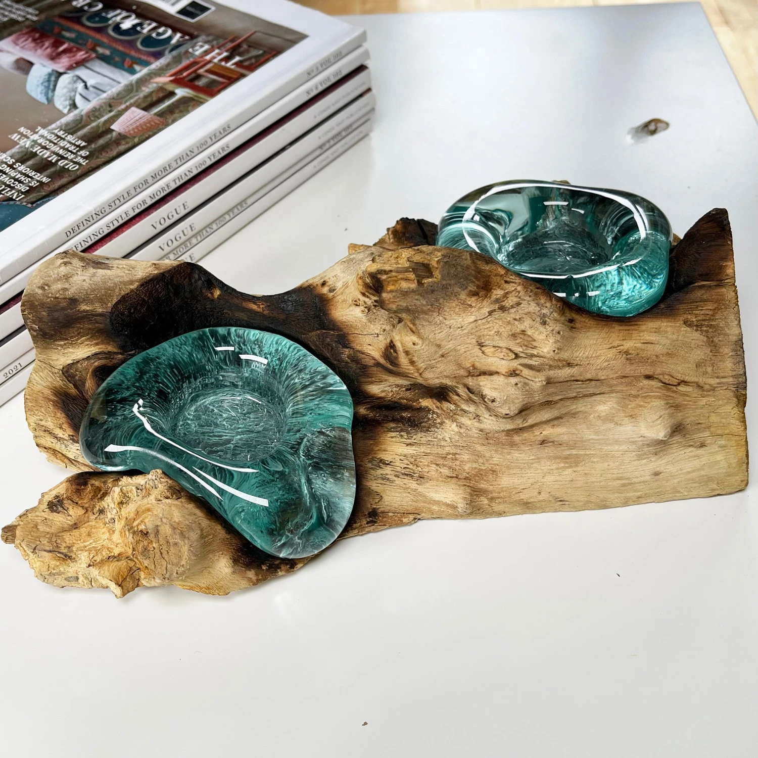 Darthome Limited Molten Glass Double Candle Holder On Teak Root Stand 5 Darthome Limited Molten Glass Double Candle Holder On Teak Root Stand - Image 5