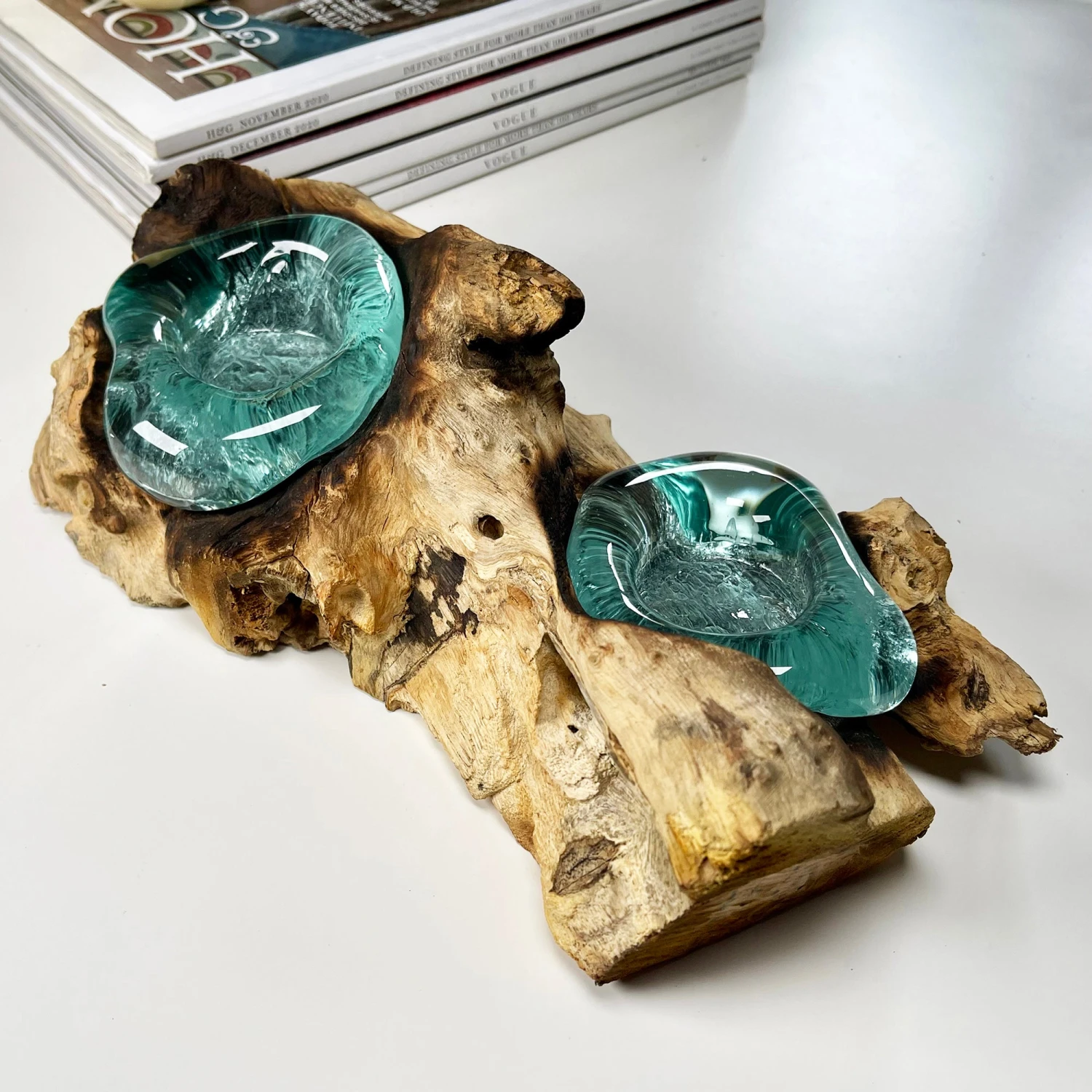 Darthome Limited Molten Glass Double Candle Holder On Teak Root Stand 8 Darthome Limited Molten Glass Double Candle Holder On Teak Root Stand - Image 8