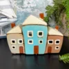 Ceramic 3 Cottage Houses Candle Holder