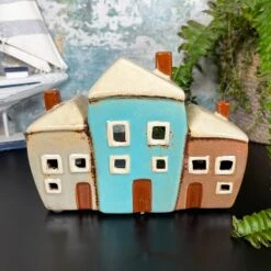 Ceramic 3 Cottage Houses Candle Holder