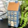 Darthome Limited Ceramic Blue Tall House Tea Light Candle Holder