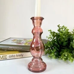 Darthome Limited Recycled Glass Pink Candlestick Holder 20cm