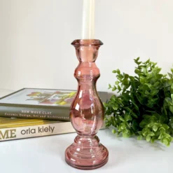 Darthome Limited Recycled Glass Pink Candlestick Holder 20cm