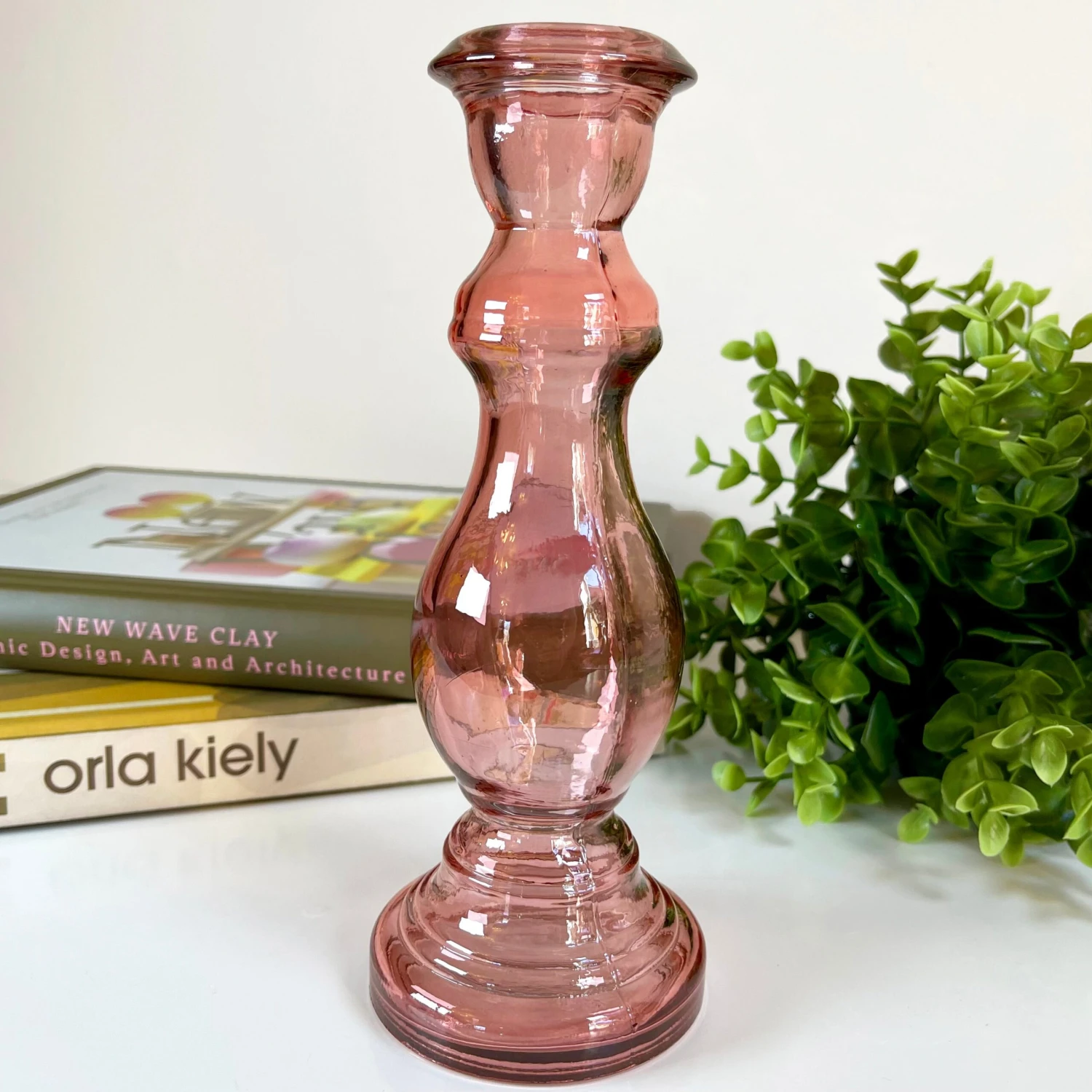 Darthome Limited Recycled Glass Pink Candlestick Holder 20cm 2 Darthome Limited Recycled Glass Pink Candlestick Holder 20cm - Image 2