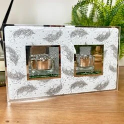Darthome Limited Glass Glitter Feather Double Tealight Holder