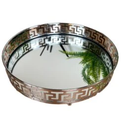 Darthome Limited Greek Key Silver Round Mirrored Tray 21x21cm -Darthome Limited IMG E3045copy