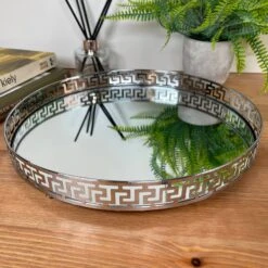 Darthome Limited Greek Key Silver Round Mirrored Tray 31x31cm