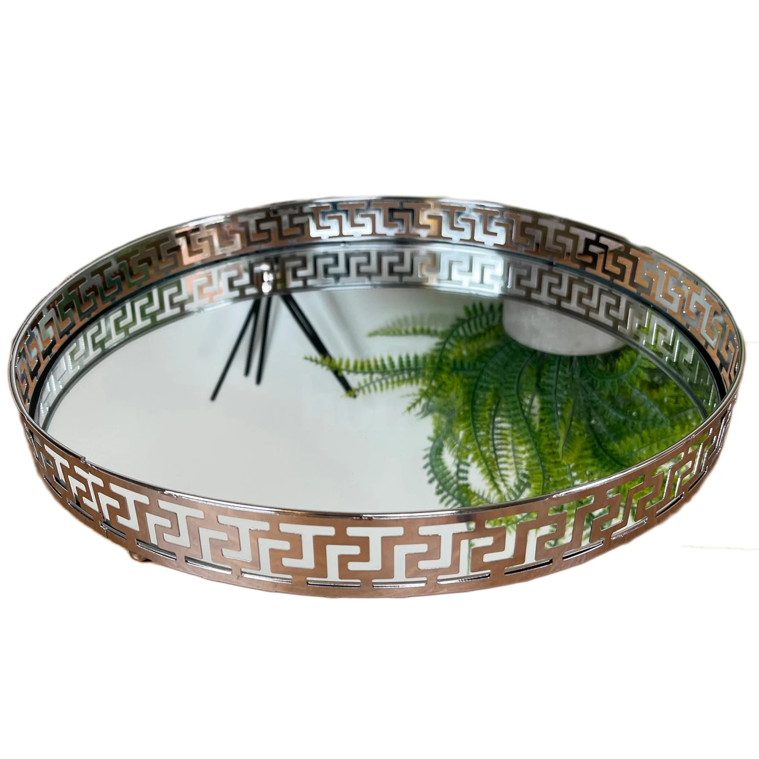 Darthome Limited Greek Key Silver Round Mirrored Tray 31x31cm 6 Darthome Limited Greek Key Silver Round Mirrored Tray 31x31cm - Image 6