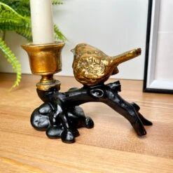 Darthome Limited Gold Robin On Black Branch Candlestick Holder -Darthome Limited IMG E3680