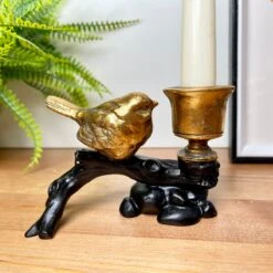 Darthome Limited Gold Robin On Black Branch Candlestick Holder -Darthome Limited IMG E3683
