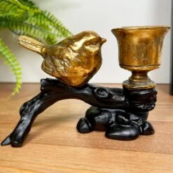 Darthome Limited Gold Robin On Black Branch Candlestick Holder -Darthome Limited IMG E3684