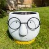 Darthome Limited Cement Face Planter With Glasses , Drainage Hole