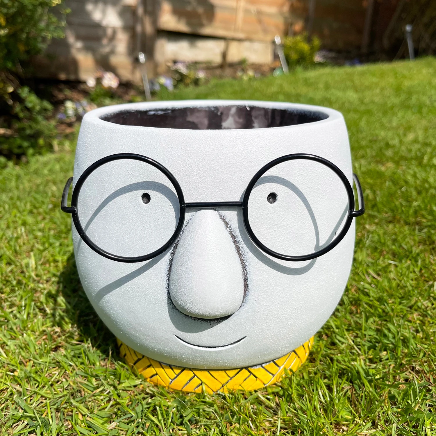 Darthome Limited Cement Face Planter With Glasses , Drainage Hole 1 Darthome Limited Cement Face Planter With Glasses , Drainage Hole