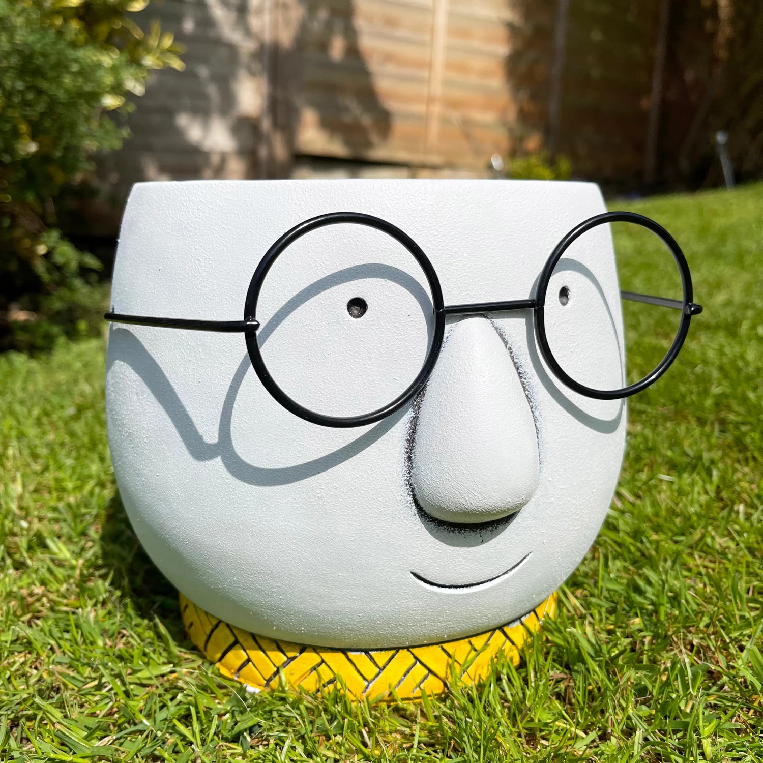 Darthome Limited Cement Face Planter With Glasses , Drainage Hole 2 Darthome Limited Cement Face Planter With Glasses , Drainage Hole - Image 2