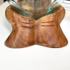 Darthome Limited Molten Glass Bowl With Hand Of Hope Teak Wood Stand -Darthome Limited IMG E4695