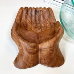 Darthome Limited Molten Glass Bowl With Hand Of Hope Teak Wood Stand -Darthome Limited IMG E4696