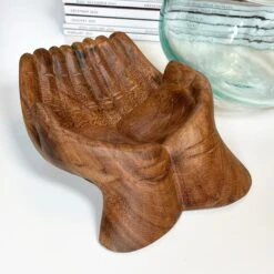 Darthome Limited Molten Glass Bowl With Hand Of Hope Teak Wood Stand -Darthome Limited IMG E4697