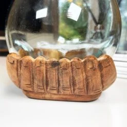 Darthome Limited Molten Glass Bowl With Hand Of Hope Teak Wood Stand -Darthome Limited IMG E4708