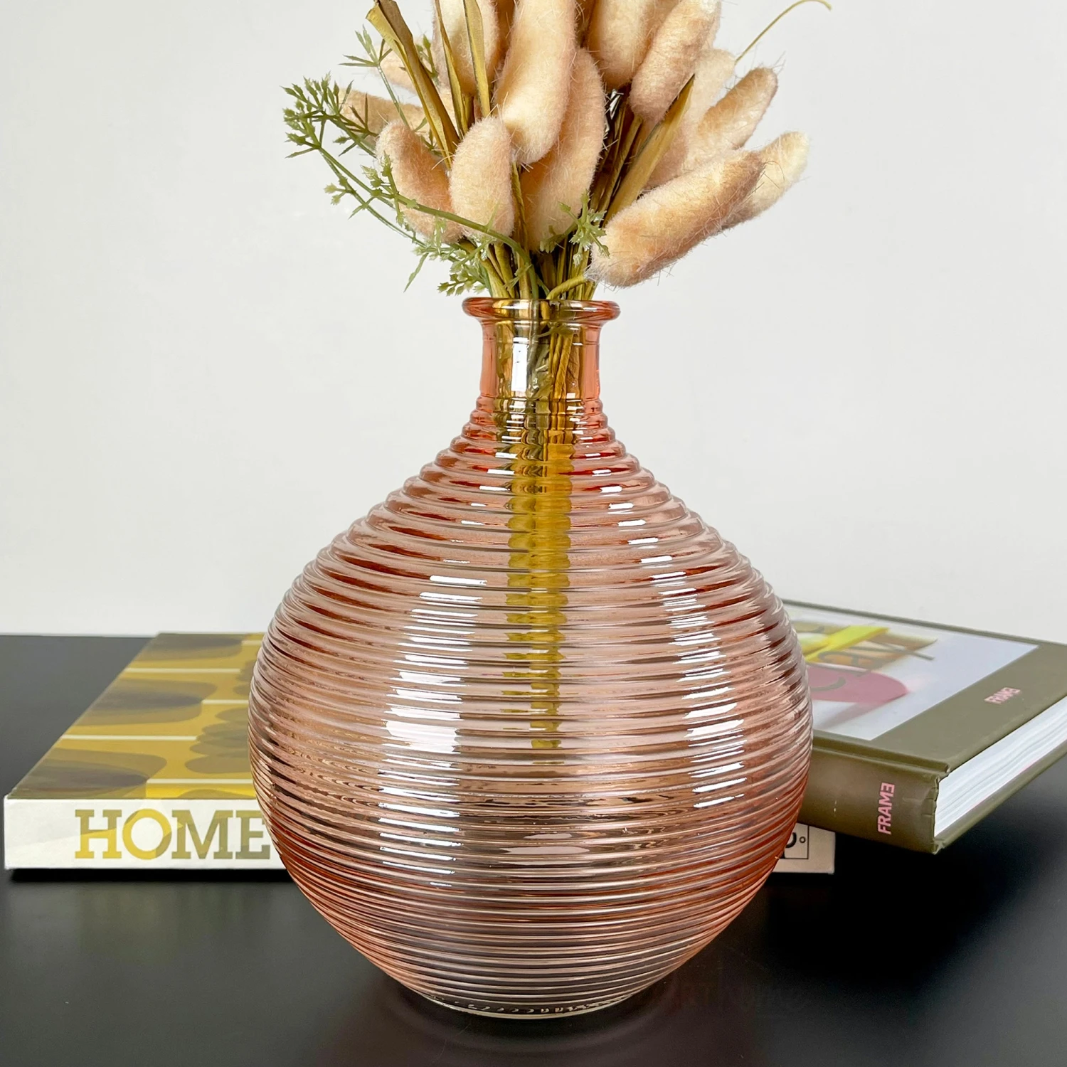 Darthome Limited Pink Ribbed Glass Bottle Vase 1 Darthome Limited Pink Ribbed Glass Bottle Vase