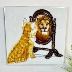 Darthome Limited Reflection Of A Lion Ceramic Art Tile 8x8"