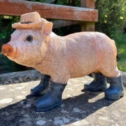 Darthome Limited Pink Resin Pig With Wellies Ornament