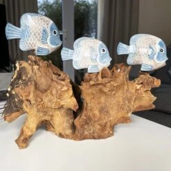 Darthome Limited Blue Fish On Teak Root Coral Reef Sculpture