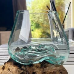 Darthome Limited 12cm Molten Glass Bowl With Teak Root Stand -Darthome Limited IMG E6059 edited61