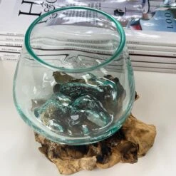 Darthome Limited 12cm Molten Glass Bowl With Teak Root Stand -Darthome Limited IMG E6060 edited62