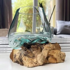 Darthome Limited 12cm Molten Glass Bowl With Teak Root Stand -Darthome Limited IMG E6061 edited63