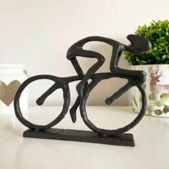 Darthome Limited Black Cast Iron Racing Cyclist Sculpture Gift 18cm