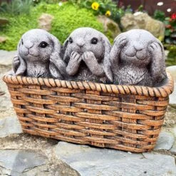 Darthome Limited Cement Three Wise Rabbits In Basket Planter
